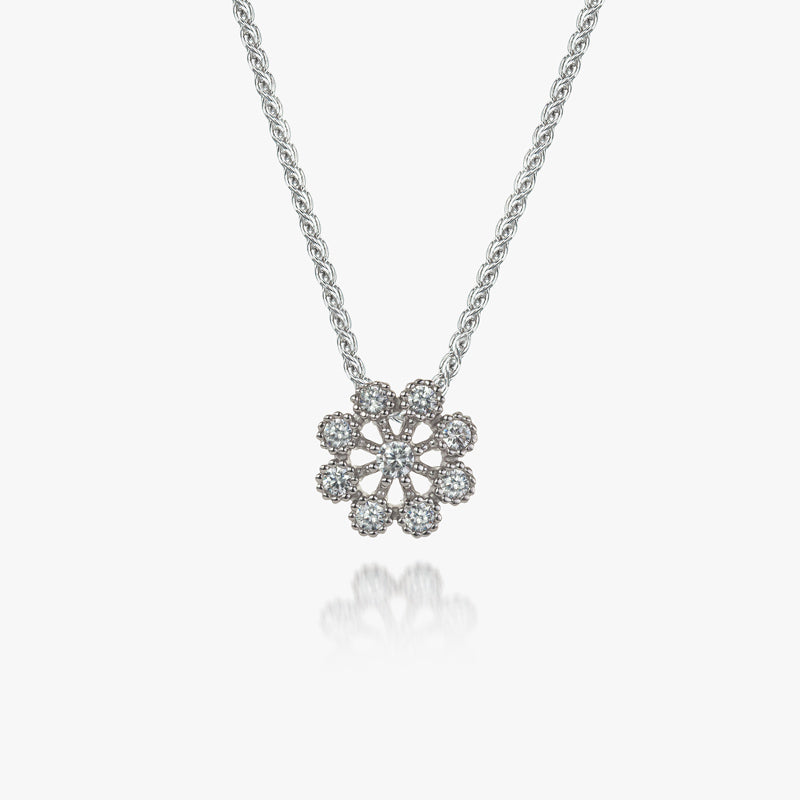 Sterling Silver Flower White CZ Pendant and Chain