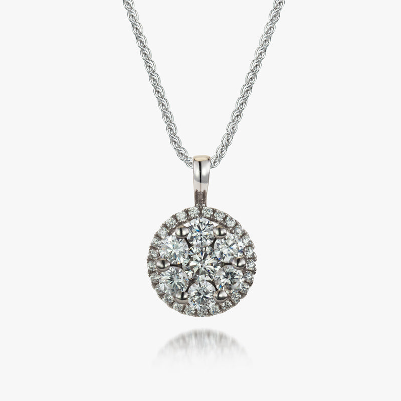 Sterling Silver White CZ Cluster Pendant and Chain