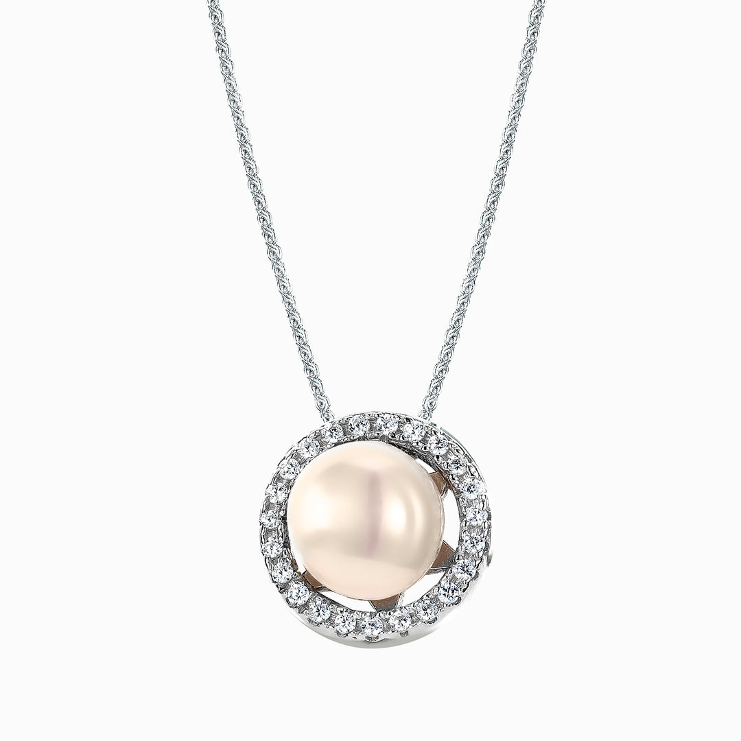 Sterling Silver Pearl and CZ Pendant and Chain