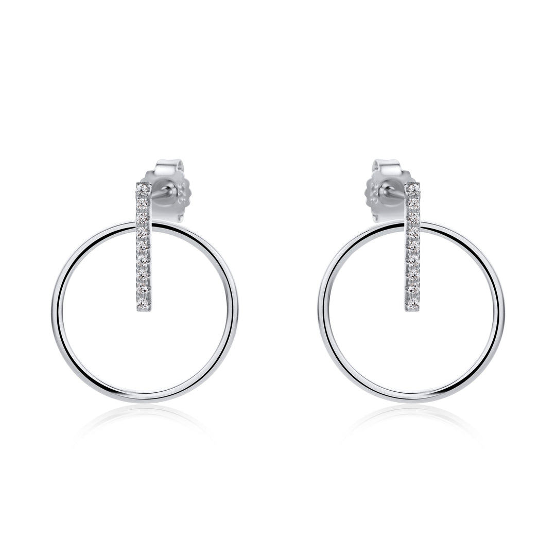 Sterling Silver White CZ Bar and Loop Drop Earrings