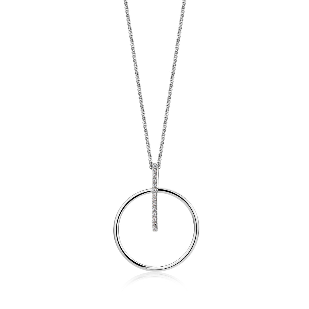 Sterling Silver Loop and Bar CZ Pendant and Chain