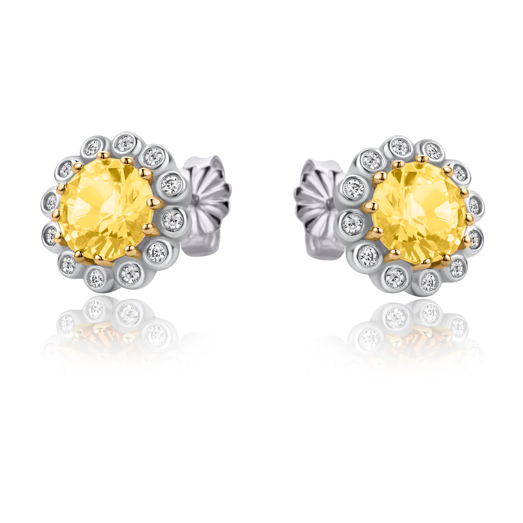 Sterling Silver Yellow and White CZ Cluster Stud Earrings