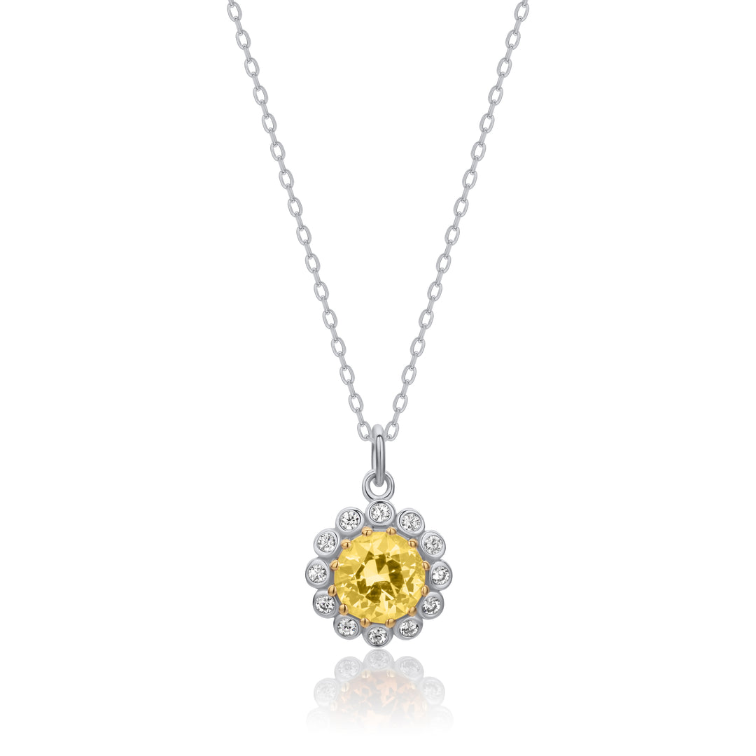 Sterling Silver Yellow and White CZ Cluster Pendant and Chain