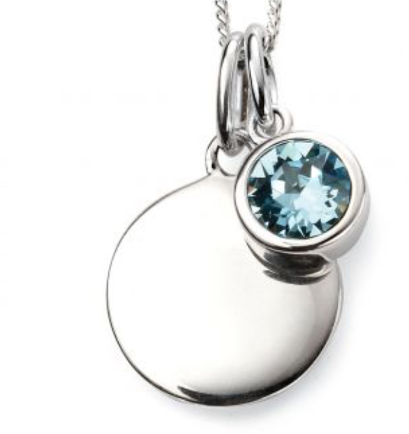 Silver March Birthstone Pendant and Chain