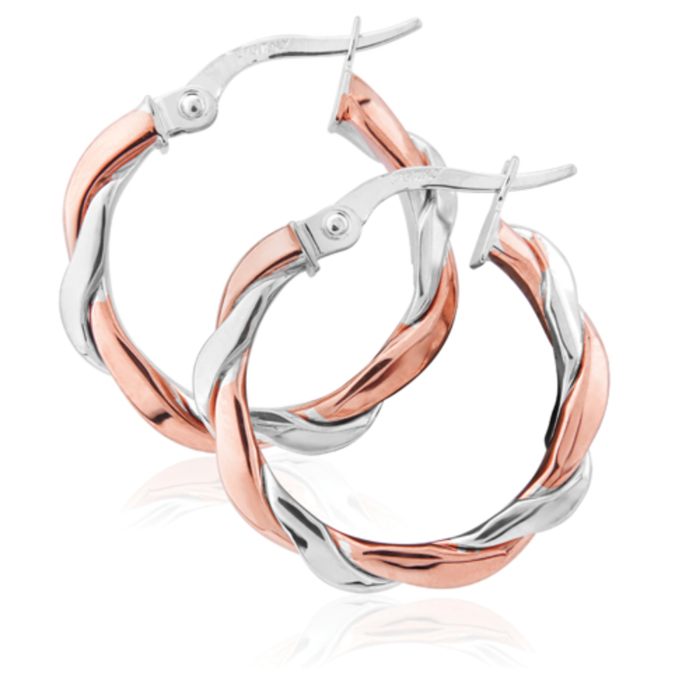 9ct Rose and White Gold Twist Hoops