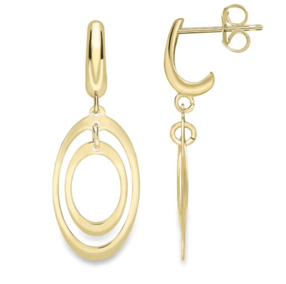 9ct Gold Double Oval Drop Earrings