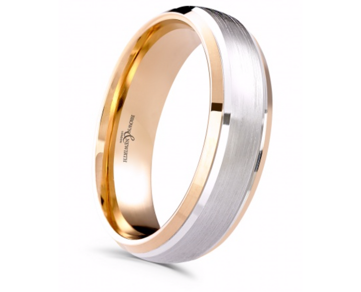 Palladium and Rose Gold 6mm Satinised Wedding Ring