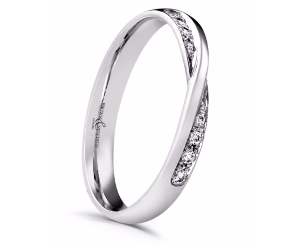 18ct White Gold Diamond Set Twist Wedding Ring