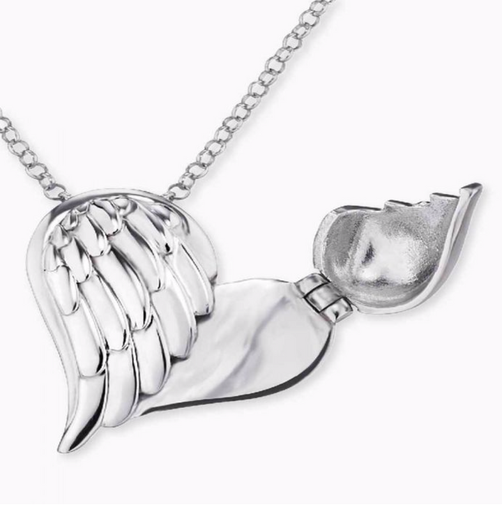 Heart Wing Silver CZ Engraveable Pendant and Chain