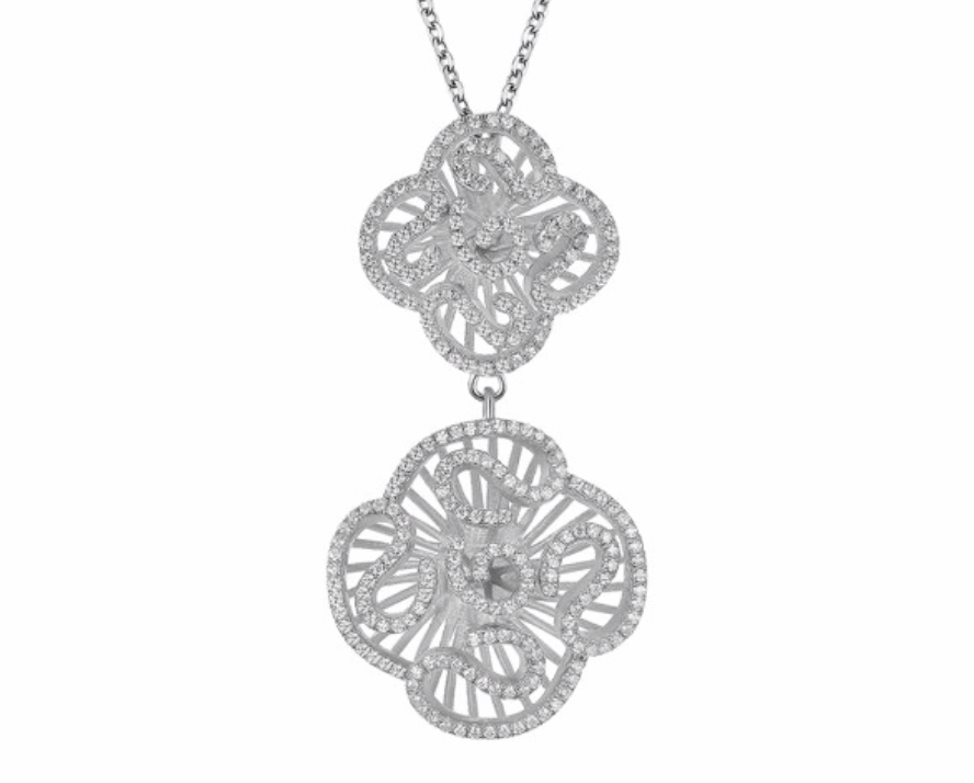 Fei Liu Silver Double CZ Cascade Pendant and Chain