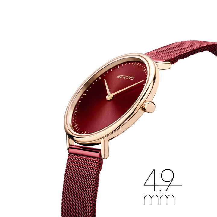 Bering Rose Gold Plated Red Strap Watch