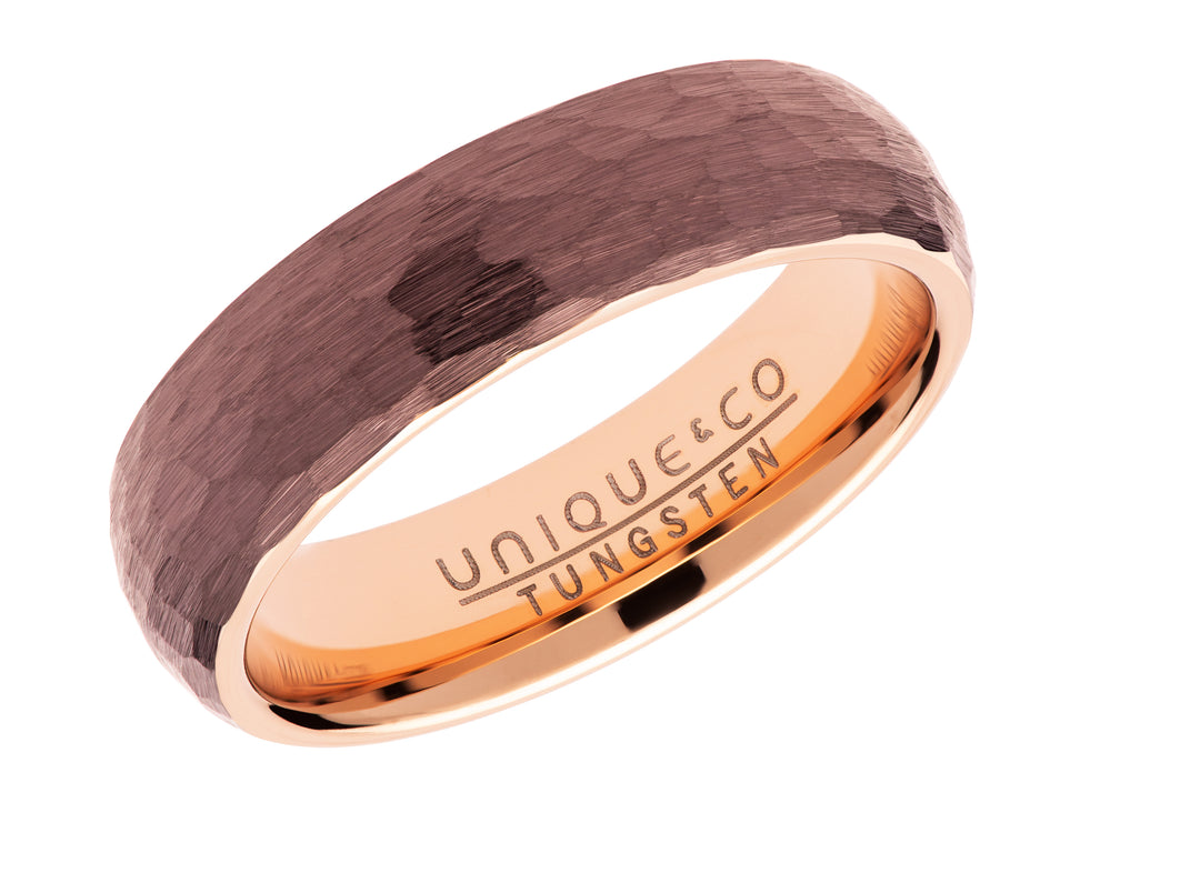 Tungsten Rose and Brown Hammered Effect Ring