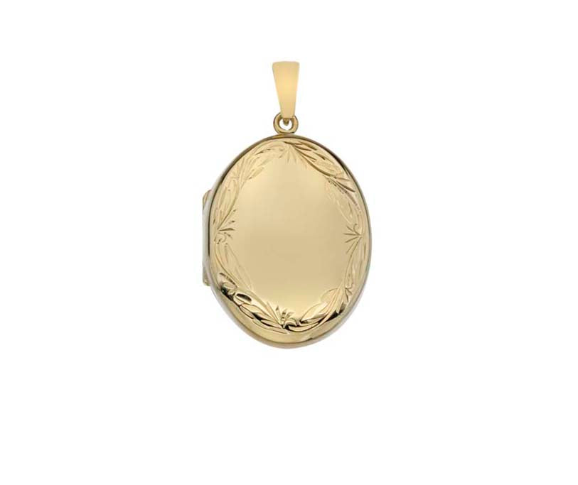 9ct Yellow Gold Oval Engraved Locket and Chain